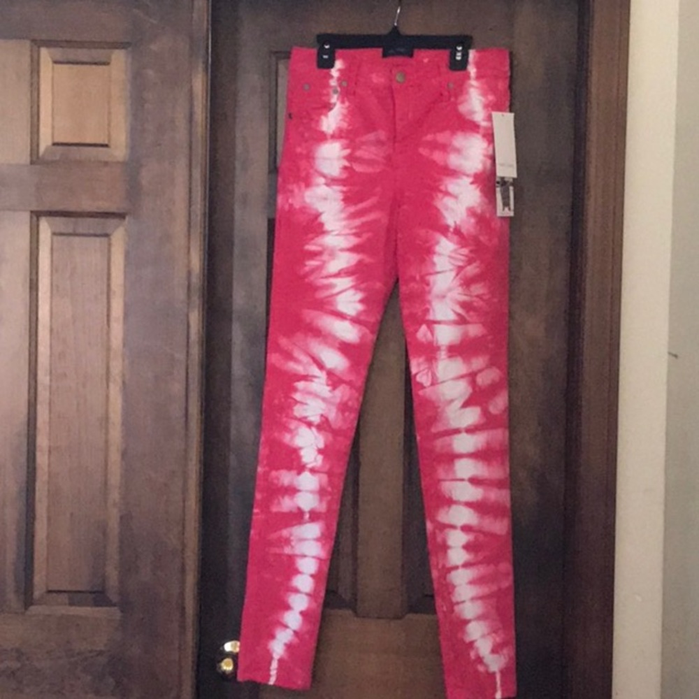 Karen Kane tie dye pink white jeans leggings